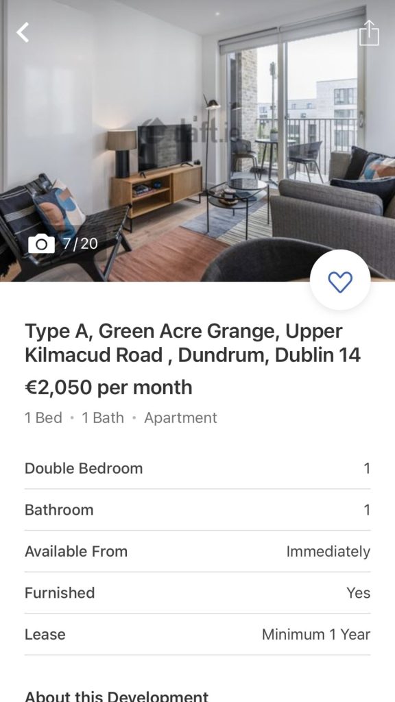 Dublin 1 bed rent result screenshot