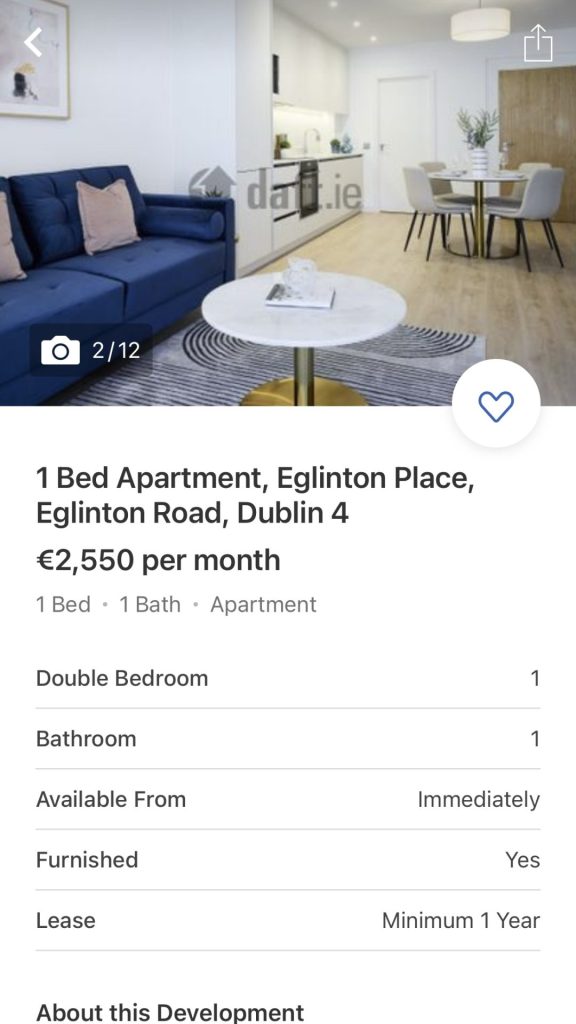 Dublin 1 bed rent result screenshot