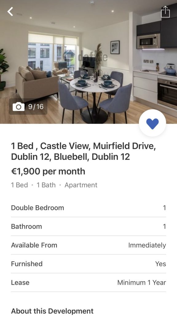 Dublin 1 bed rent result screenshot