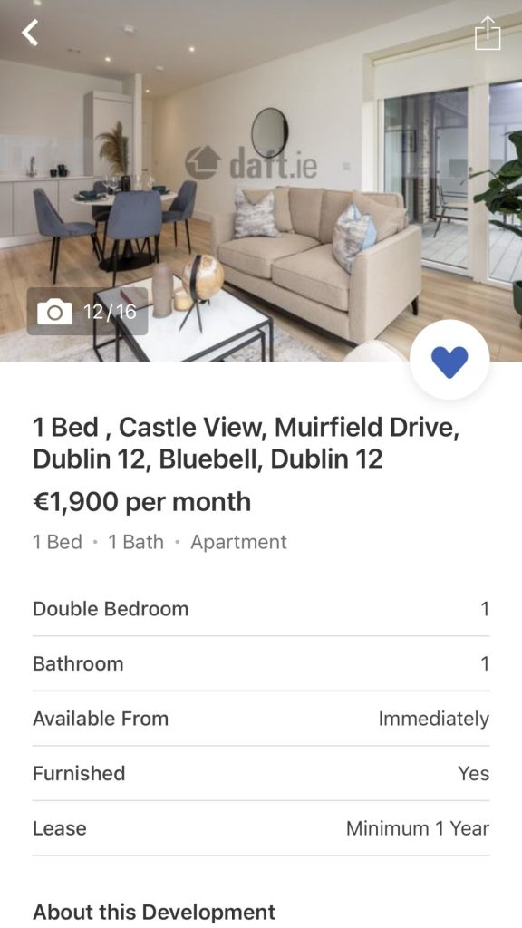Dublin 1 bed rent result screenshot