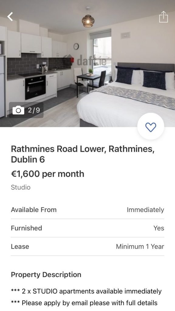 dublin studio rent page screenshot